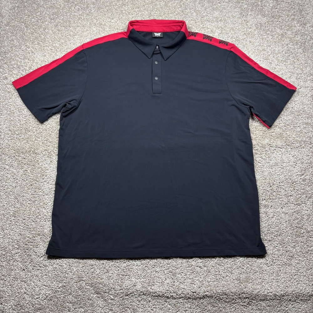 PXG Parsons Xtreme Golf Mens XL Black Red Logo Tape Performance Polo Shirt